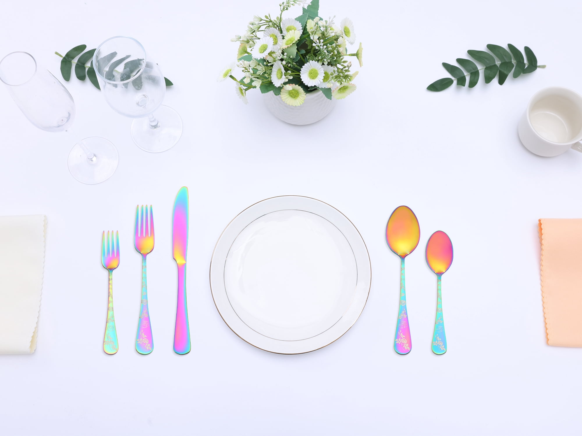 Unique Bargains Stainless Steel Flatware Set for Daily Use Colorful 20pcs