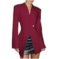 thumbnail image 2 of CaComMARK PI Sale Women's Blazers Business Casual Elegant Slim Fitted One Button Wraped Peplum Work office Suit Jackets Wine 4(S), 2 of 9