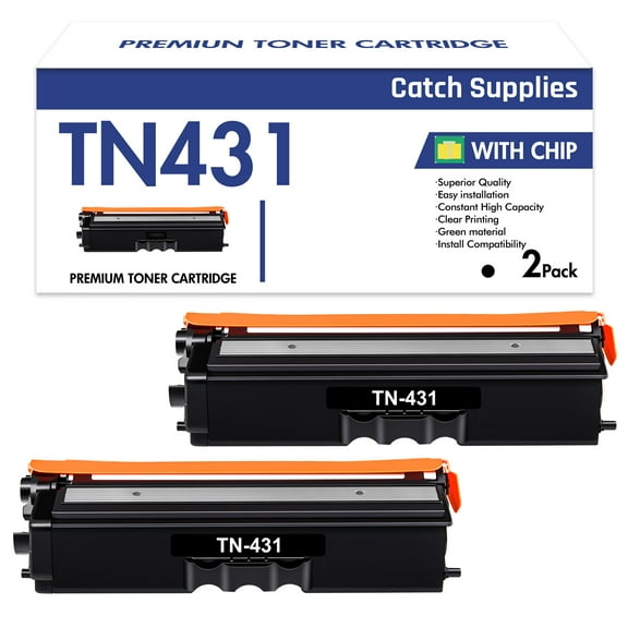 Catch Supplies TN431 Black Toner Cartridge for Brother TN431 TN433 TN436 HL-L8360CDW MFC-L8900CDW HL-L8260CDW L8360CDWT MFC-L8610CDW Printer Ink (2K，2Pack）