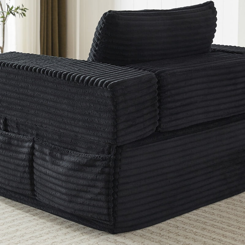 Single-Seater Upholstered Lazy Sofa, Floor Lounge Chair with Back Cushion & Throw Pillow, Oversized Chaise Lounge with Pockets