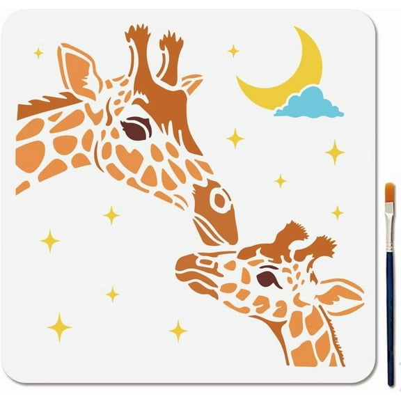 Giraffe Stencil Starry Night Moon Stencils for Painting 11.8×11.8inch Reusable Animals Stencil Crafts Drawing Templates with Paint Brush for DIY Craft on Wood Wall Home Decor