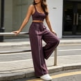 thumbnail image 6 of WIZUTIZ Women's High Waist Wide Leg Trousers Elastic Waist Drawstring Side Stripe Pockets Full Length Casual Loose Pants Street Style Elegant, 6 of 7