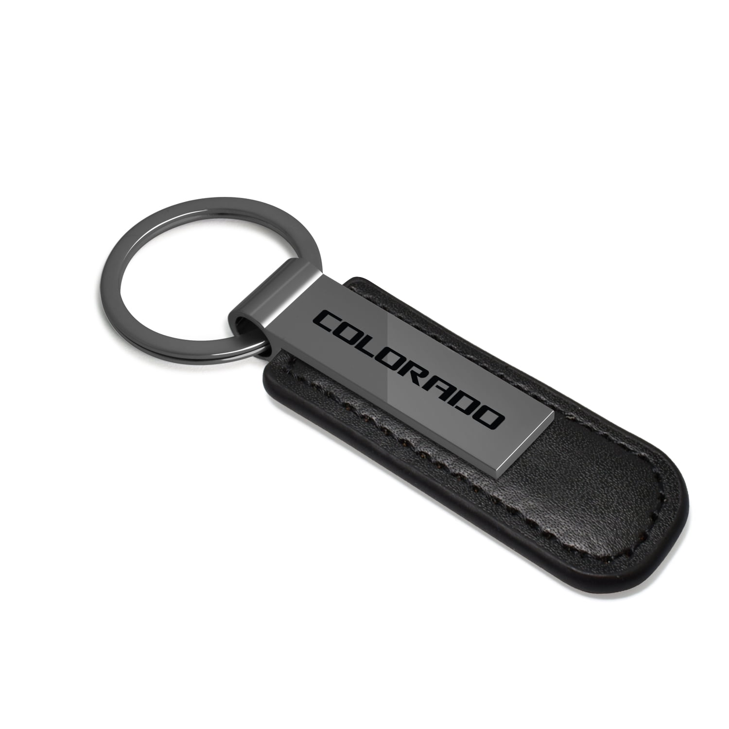 iPick Image for Chevrolet Colorado Black Chrome Metal Plate Black PU Leather Key Chain, Official Licensed