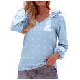 thumbnail image 1 of Women Exquisite Smart Nature V-neck Solid Color Long Sleeve polyester Top Blouse Shirt(Blue,M), 1 of 4