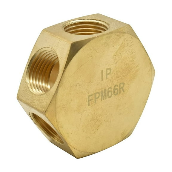 Interstate Pneumatics FPM66R 3/8 Inch Brass Flat Hex Manifold - 5 Outlets