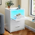 Set of 2 LED Nightstand with Charging Station&LED Lights&2 Drawers