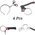 thumbnail image 2 of Diademas de armas aterradoras para disfraz de Halloween, 4 paquetes de cuchillos de plástico de goma y tijeras a través de la cabeza, accesorios de maquillaje Zombie para adolescentes, hombres, mujer JAMW Sencillez, 2 of 5