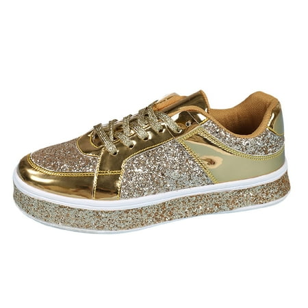 Fauean Womens Sneakers Fashion Low Top Lace up Sneakers Casual Shoes Versatile Daily Wear Gold Size 37