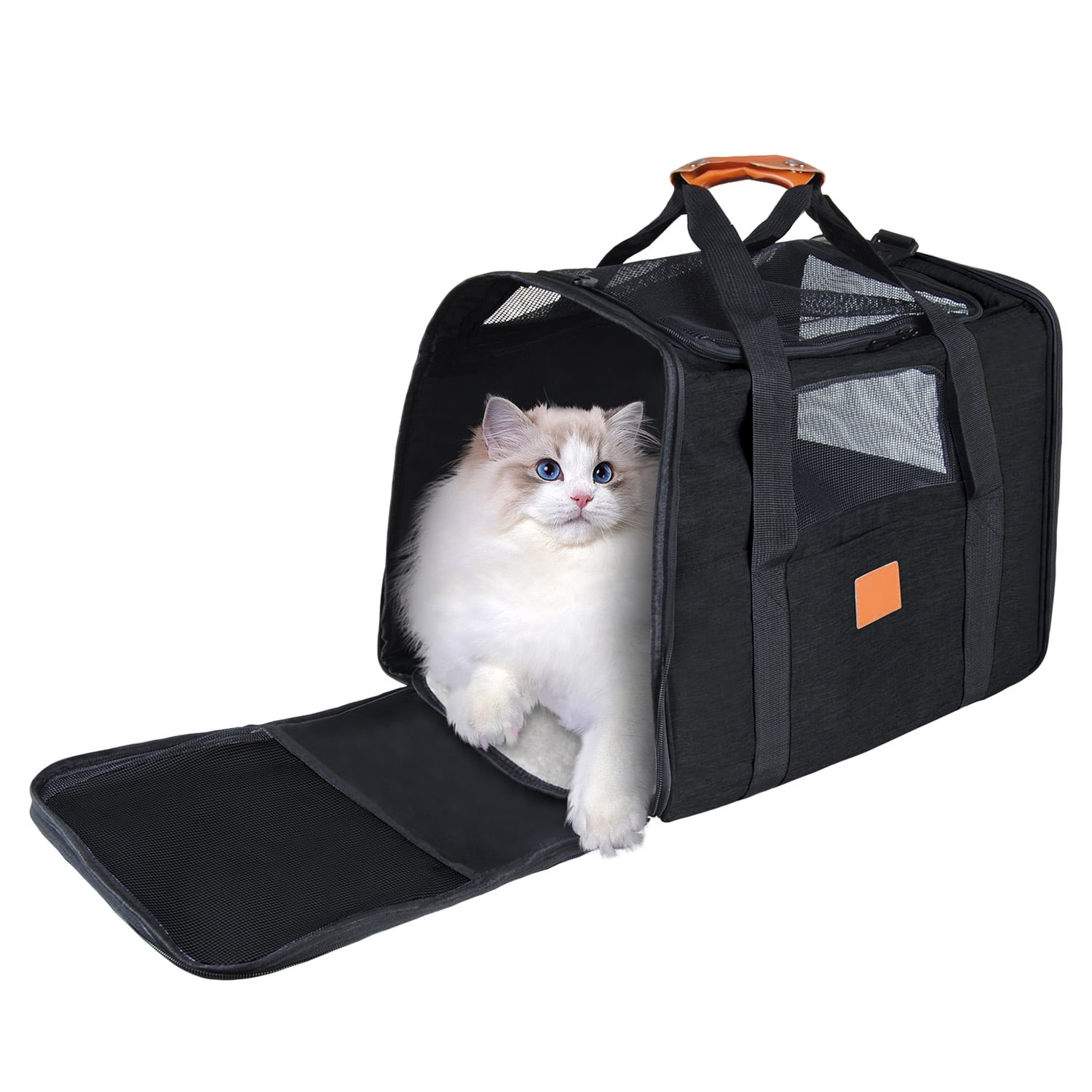 Cat Carrier Bag, AndHot Cat Carrying Case Pet Dog Carrier Soft-Sided Cat Bag Airline Approved for Medium Small Cats and Puppy up to 18lbs, Pet Carrier with Safety Zippers,Black