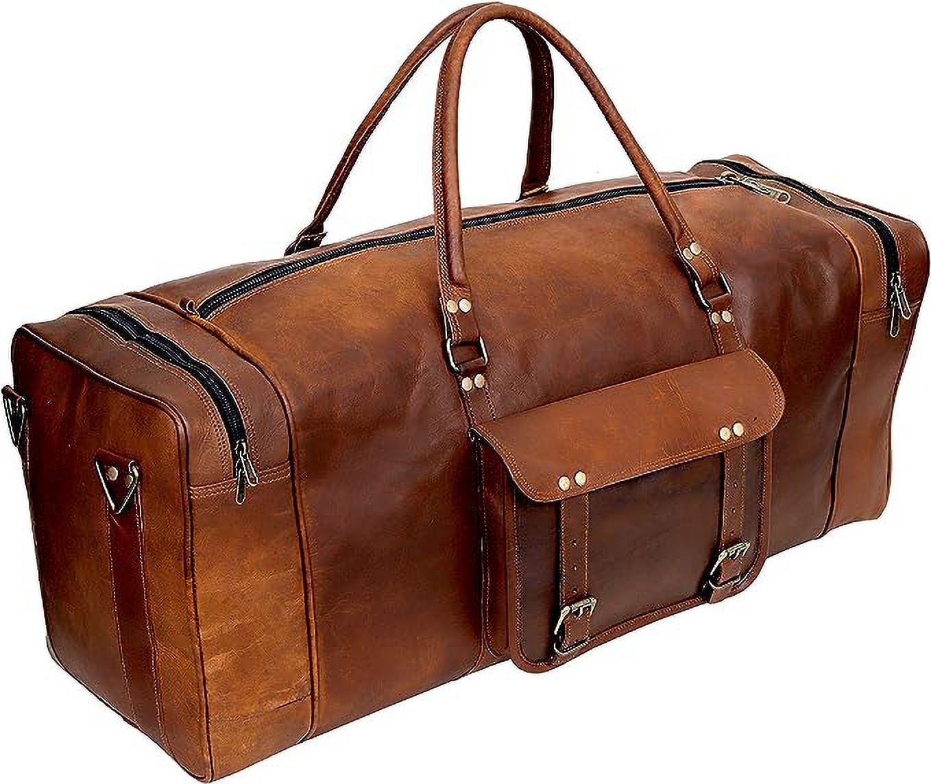 RUZIOON 24 Inch Luggage Leather Handmade Duffel Bag Carryall Weekender Travel Overnight Gym Sports Carry On Duffel Bag For Men And Women