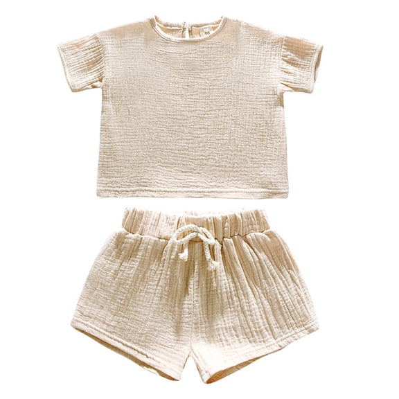 WOYY Toddler Girls Cotton Linen Outfits Short Sleeves T-Shirt & Shorts Set, Sizes 4-5T