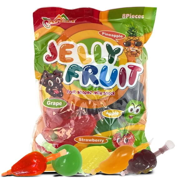 Apexy Jelly Fruit, Tiktok Candy Trend Items, Tik Tok Hit or Miss Challenge, Assorted Fruit Shaped Jelly, Strawberry, Mango, Apple, Pineapple, Grape. 9.87oz