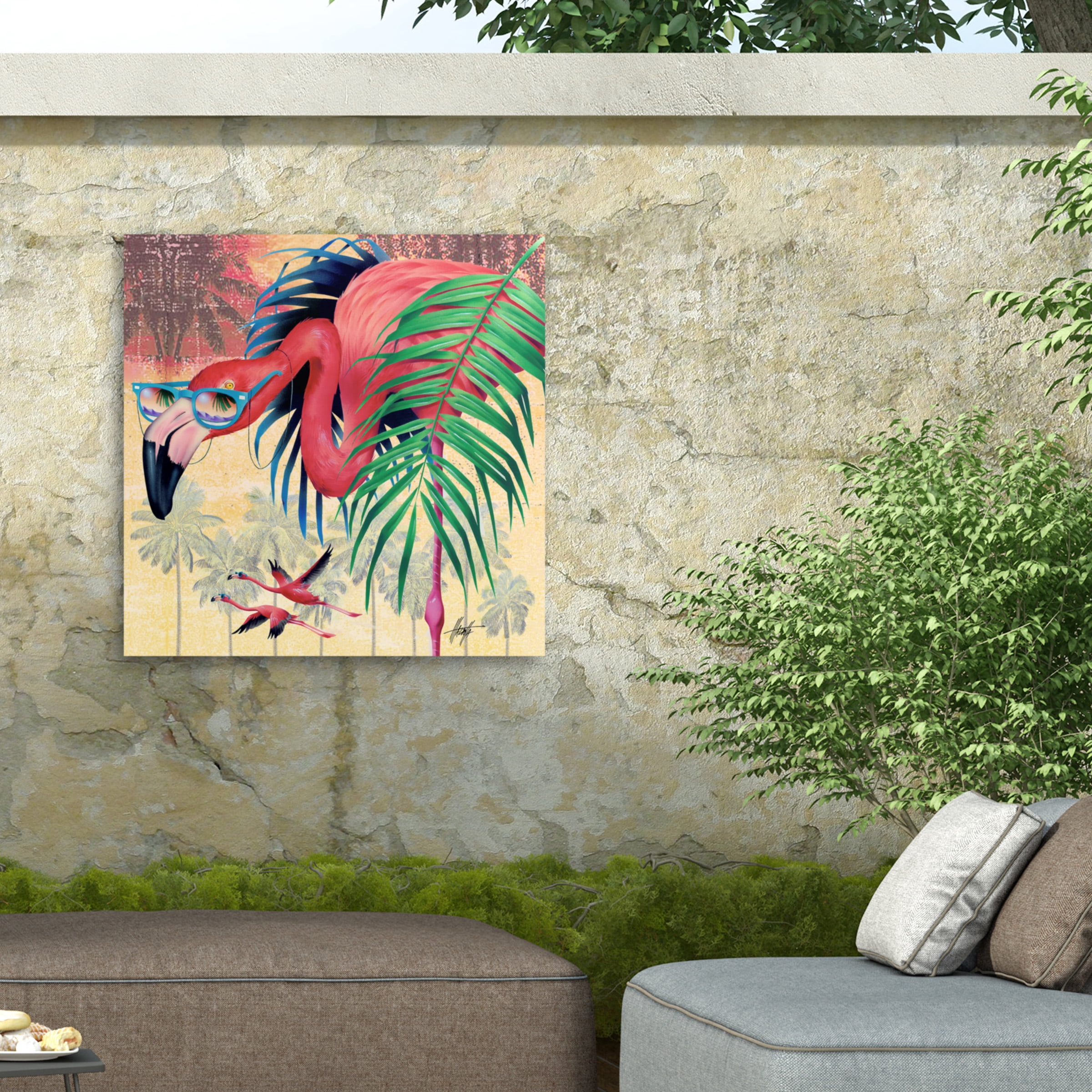 James Mazzotta 'Cool Flamingoes' Outdoor Canvas 18x18