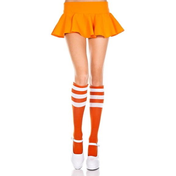 Music Legs Women's Women's Acrylic knee hi with striped top 5726-ORANGE/WHITE