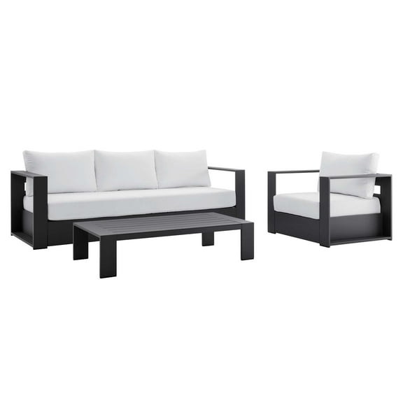Lounge Sectional Sofa Table Set, Gray White, Aluminum Metal, Outdoor Patio Balcony Cafe Bistro Garden Hospitality Restaurant, Modern Contemporary HB33966
