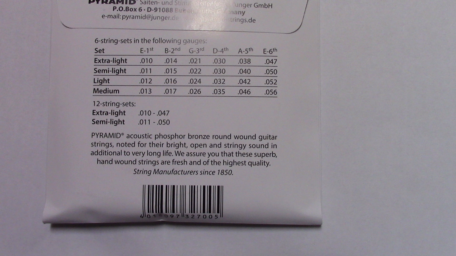Pyramid Premium Bronze Acoustic Guitar Strings Light 12-52 (Model 327 100)