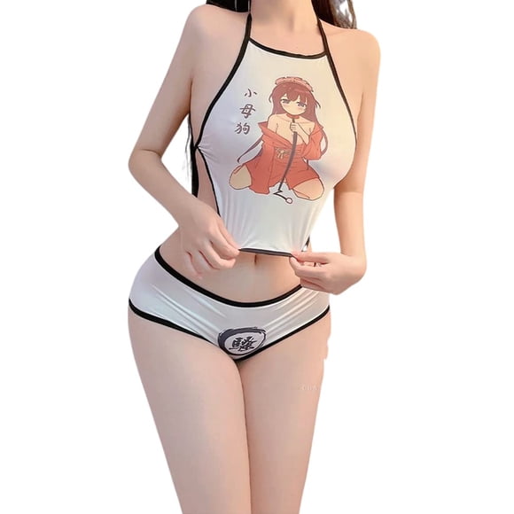 Conjunto de lencería SINROYEE Bikini de anime japonés Lolita negro+blanco