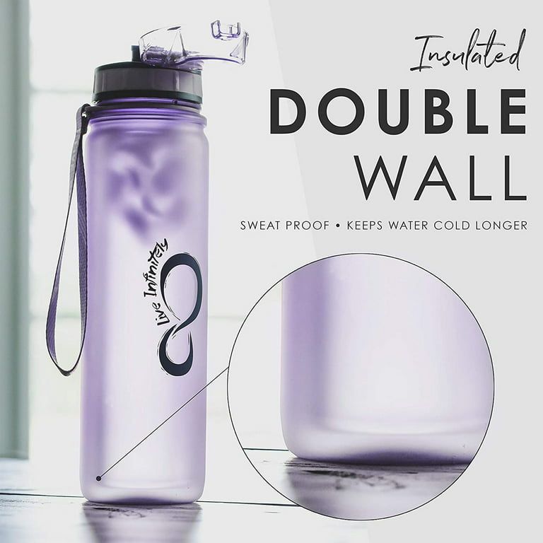 Live Infinitely Insulated Water Bottle with Time Marker BPA-Free 24 oz Lilac, Size: 24oz, Purple