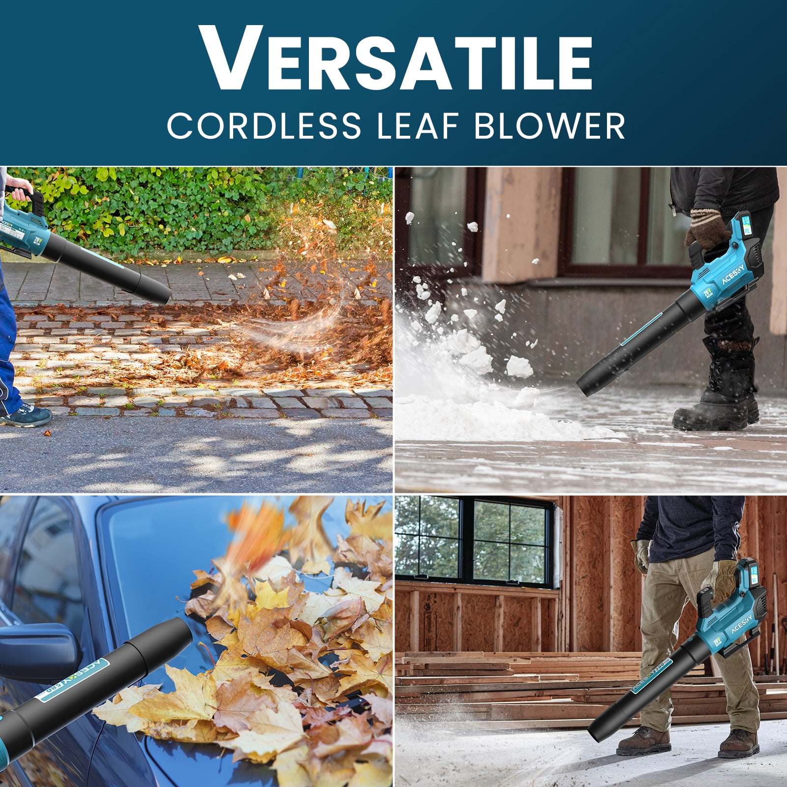 GINOST Leaf Blower Cordless, 580CFM/160MPH & 3 Speed Levels, Electric Battery-Powered Leaf Blower with 2 x 4.0Ah Batteries and Extension Nozzle, Ideal for Lawn Care, Yard Maintenance