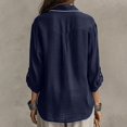 thumbnail image 4 of Lapel Shirts for Women Cotton Linen Blend Tops with Contrast Stitching and Breathable Fabric in Plus Size for Professional Office and Vacations (Dark Blue, 2X-Large), 4 of 8