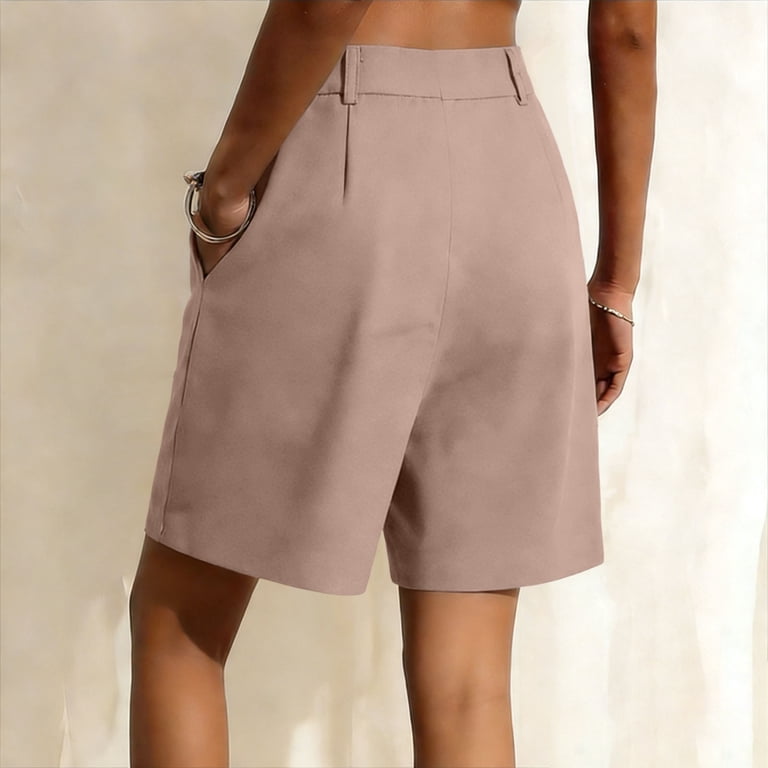 walmart dress shorts Nfurl Linen Shorts Women Elastic Waist Pleated Wide Leg Dress Shorts Business Casual Work Summer Shorts with Pockets Navy,XL