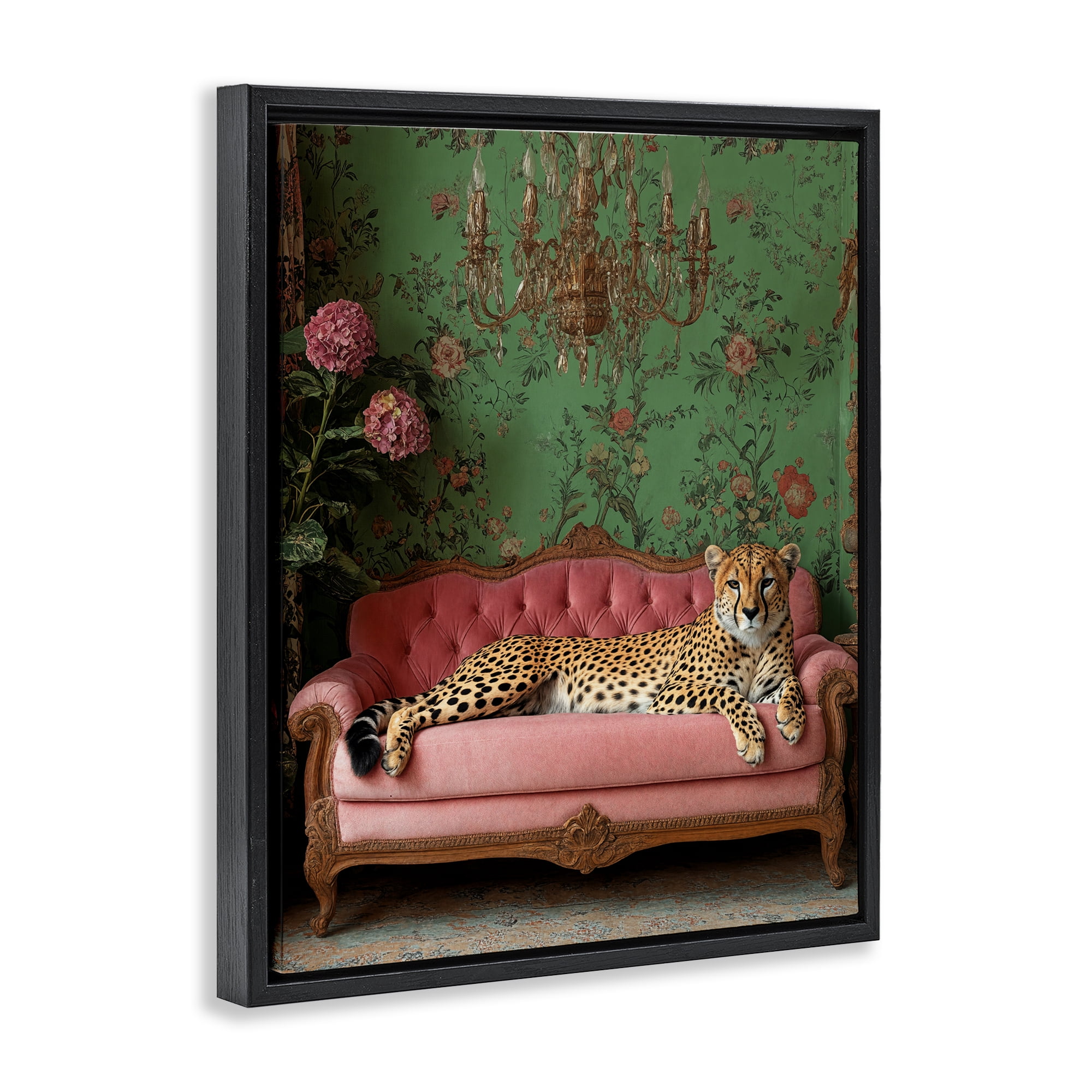 Stupell Industries Ornate Sophisticated Leopard Lounging Black Framed Floater Canvas Wall Art, design by Scott Stulberg
