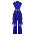thumbnail image 3 of YiZYiF Kids Girls Sleeveless Liturgical Praise Dance Dress Asymmetrical Worship Tunic with Pants Set Blue 8, 3 of 7