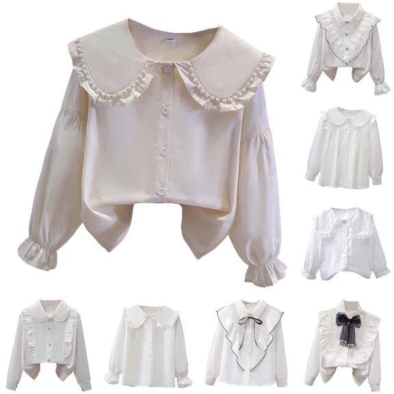 Toddler Girls Casual Tops Crew Neck T Shirts Long Sleeve Blouses Ruffled Button Down Shirts School Tops Size 3-4T ,Black