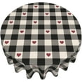 thumbnail image 3 of Checkered Valentines Tablecloth Round 60 Inch,Black Plaid Table Cloth,Stain Resistance Polyester Red Heart Valentine''s Day Table Covers for Kitchen Dining,Small Tablecloth for Parties Picnic, 3 of 6