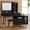 Black, variant on DTTRA 58.5" Retractable Makeup Vanity Desk with Lighted Mirror & Stool, Reversible Dressing Table with Charging Station, 3-Color LED, 5 Drawers & Fluted Glass Cabinet for Bedroom, Black