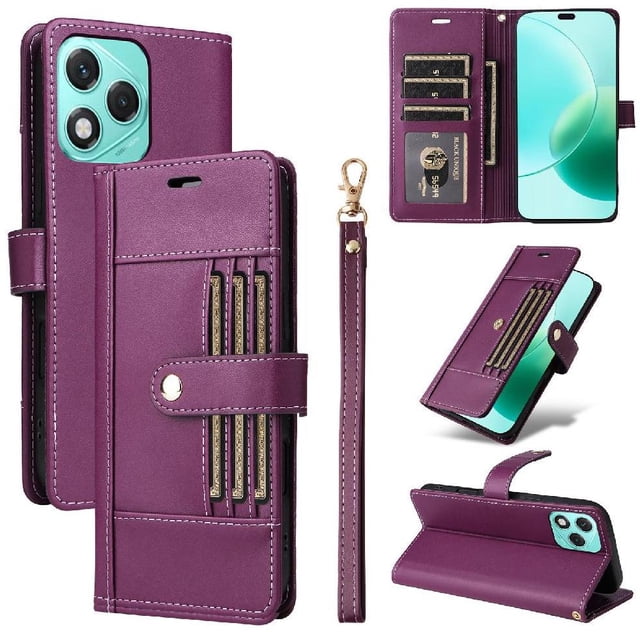 FOXDOCK Funda tipo Cartera para Honor 400 Lite – Cubierta de Cuero PU con Múltiples Ranuras, Bolsillo para Efectivo y Correa de Muñeca