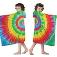 thumbnail image 4 of Rainbow Tie Dye Spiral Hooded Bath Towel，50"x30" for Ages 3 To 12 Kids, Quick Dry Lightweight Soft Microfiber Hood Beach Towel Cover Up for Kids, 4 of 7