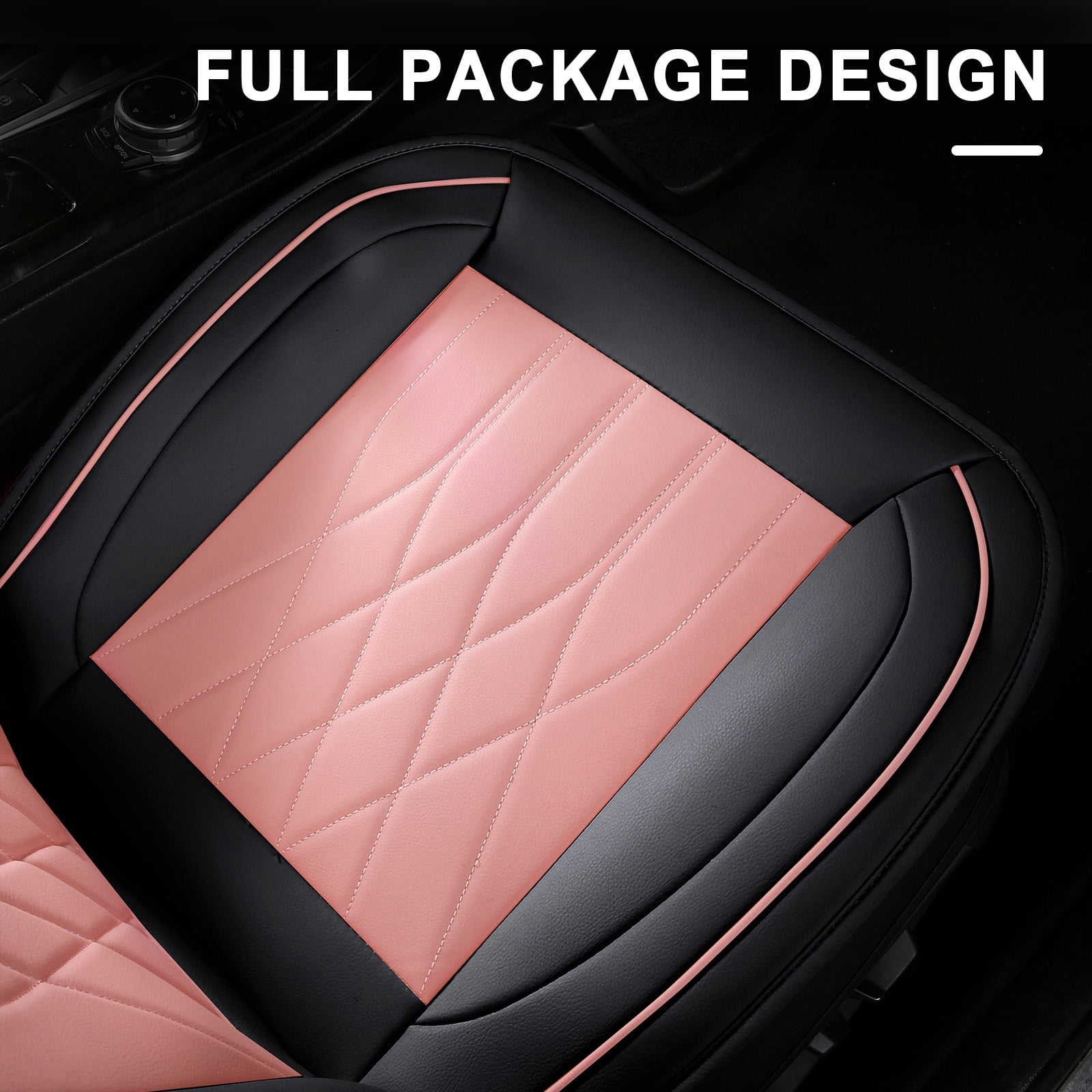 OTOEZ Universal Pink Car Seat Cover PU Leather 5-Seat Full Set Waterproof Front & Rear Cushion Protector Fit Most Honda Toyota Chevy Ford Nissan SUV