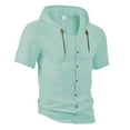 thumbnail image 4 of HOOMEUMY Mens Hooded Button Drawstring Hooded Shirts Lightweight Basic Shirt Solid Color Relaxed Casual Short Sleeve Soft Blouses (Green,S), 4 of 4
