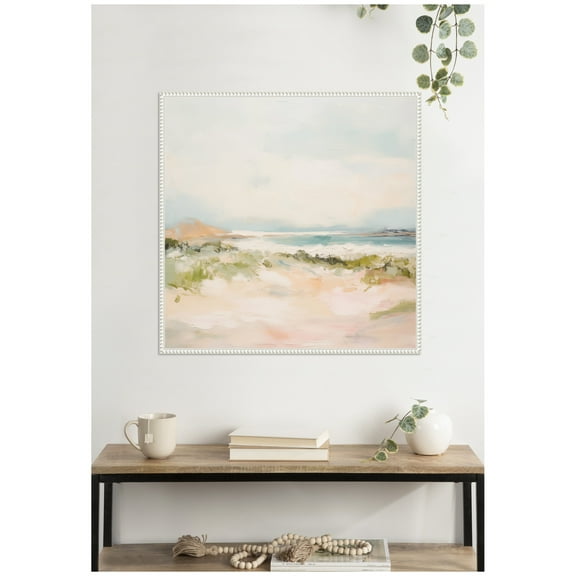 Kate and Laurel Framed Canvas Wall Art Print Tranquil Landscape III Square by Amy Lighthall, 30 x 30 Sylvie Beaded White Frame, Coastal, Abstract Art for Wall Decor