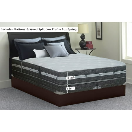 WAYTON Medium Plush 12" Pillow Top Gel Memory Foam and Pocket Coil 12" Innerspring Mattress and 4" Traditional Wood Box Spring Set
