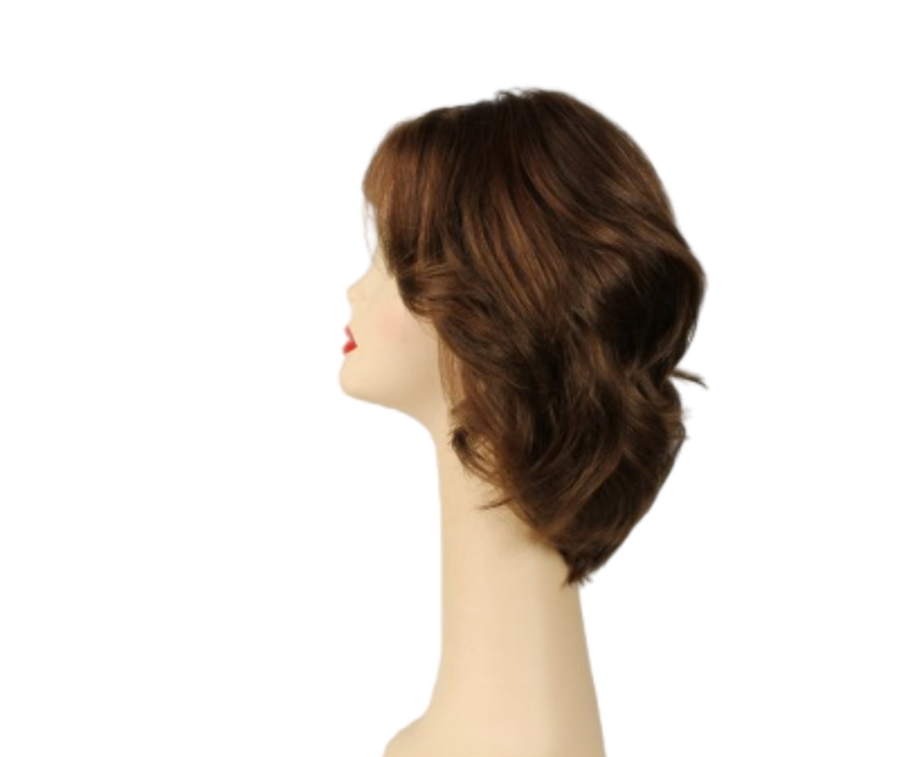 European Human Hair Freeda Wig Regina Brown With Reddish Highlights Multi-Directional Skin Top Size S
