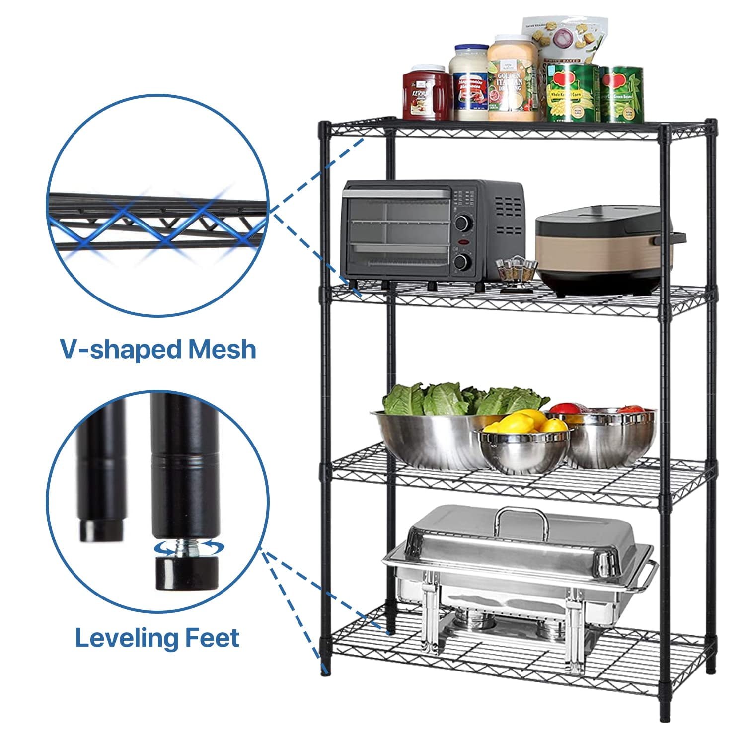 Storage Shelves NSF Metal Shelf 4-Tier Wire Shelving Unit 36''L×14''W×54''H Height Adjustable Storage Shelf Heavy Duty Shelving Storage Rack for Kitchen Office Pantry Bathroom Garage, Black