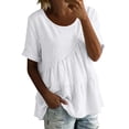 thumbnail image 2 of Zedker Womens Puff Sleeve Babydoll Tops Summer Flowy Pleated Cotton T-Shirts Casual Loose Fit Cute Blouse White S, 2 of 9