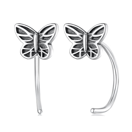 Vintage Butterfly Half Hoop Earrings Sterling Silver Cartilage Studs Earring for Women