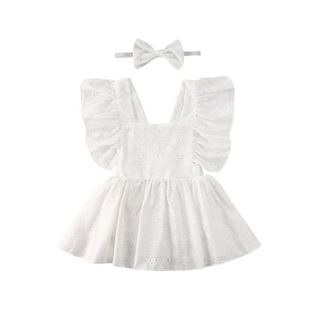 

Qiylii Baby Girls Ruffle Romper Dress Summer Tutu Skirt Bodysuit+Headband 0-24M