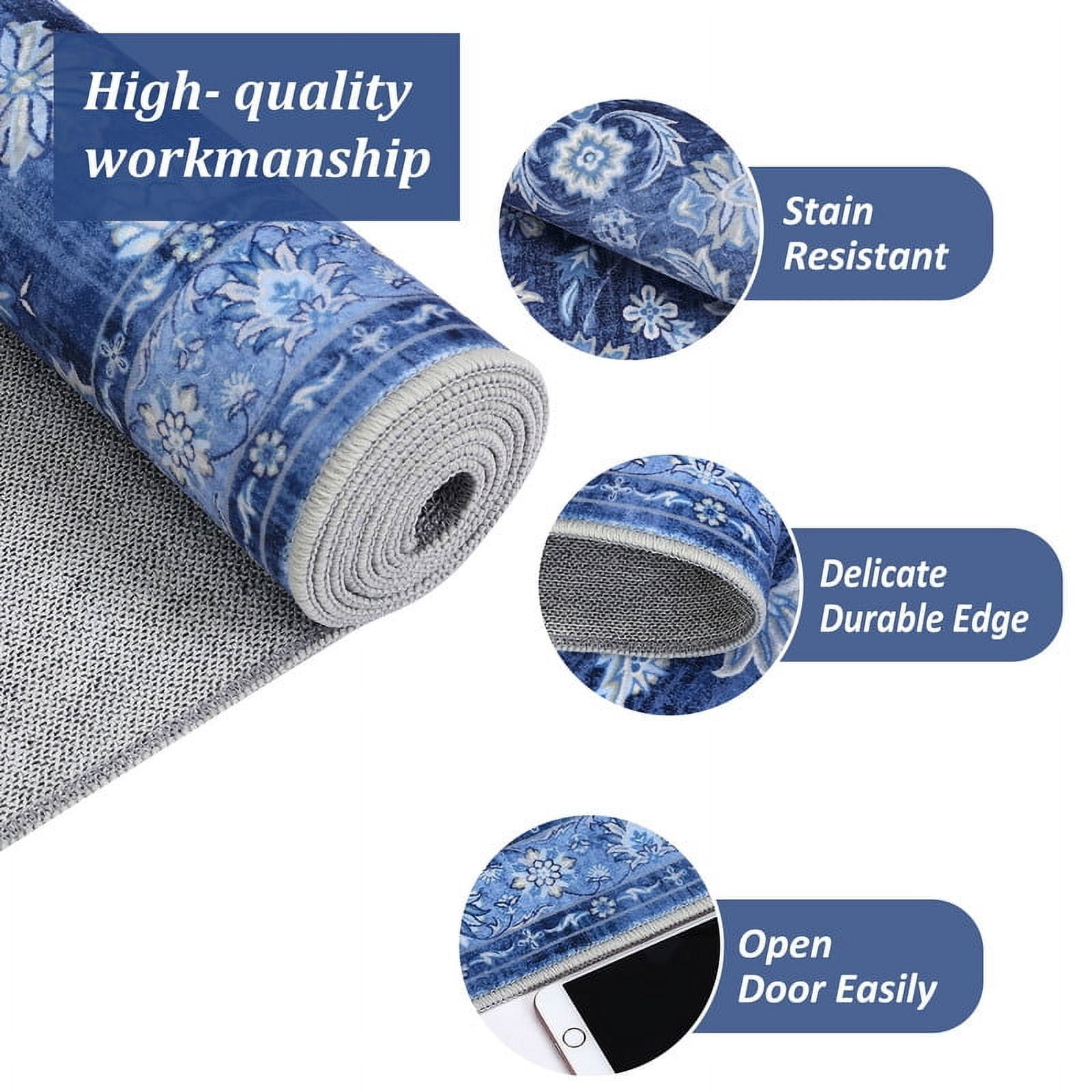 Area Rugs 10'x13' for Living Room Vintage Non Slip Washable Rugs for Dining Room Bedroom Indoor Rugs for Office Blue