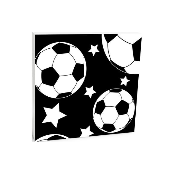 Soccer Balls White Stars 10 x 10 Wood Tabletop Sign Plaque