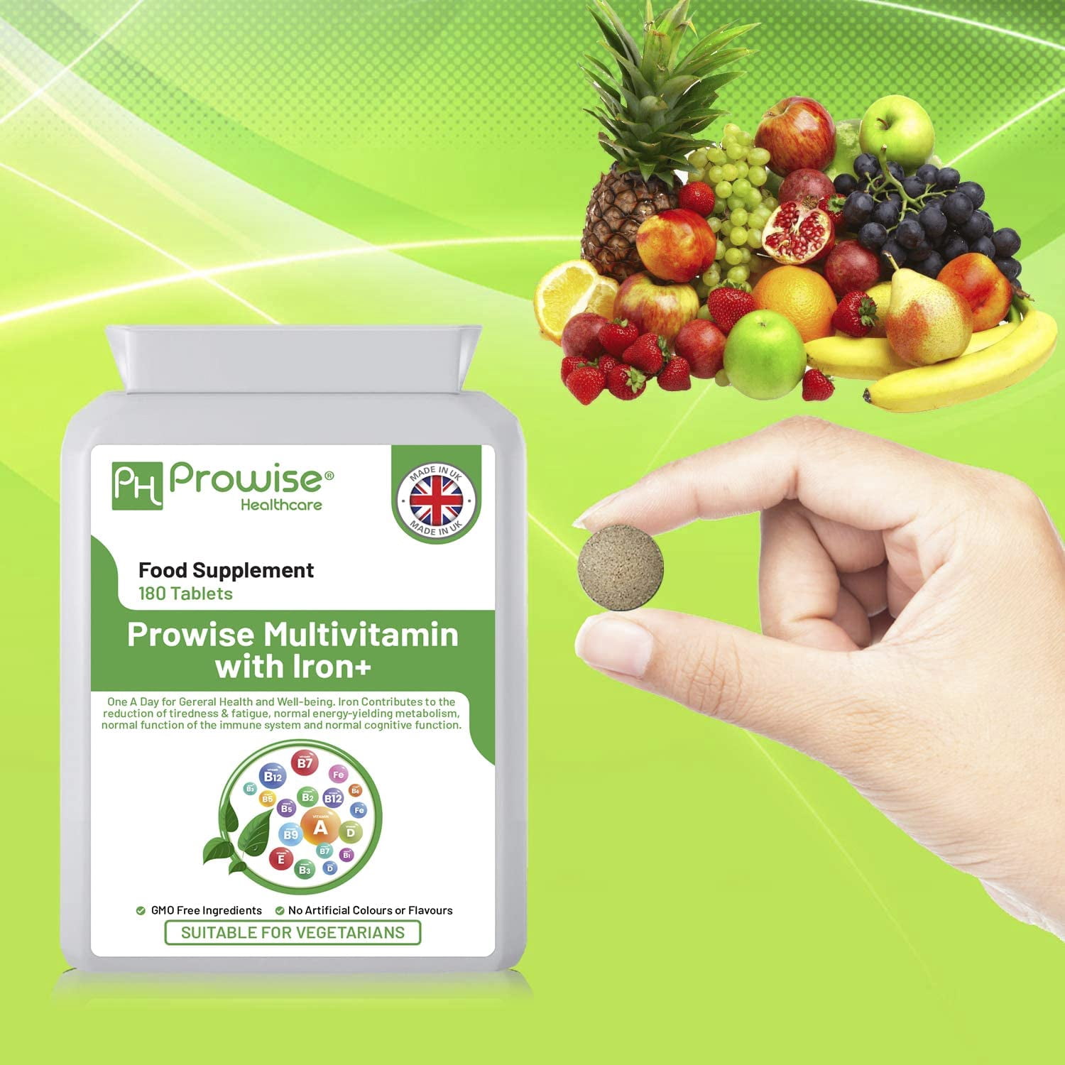Multivitamin & Iron 180 Tablets ( 6 Months Dose ) Immune Support - One A Day Multi-Vitamin Supplement – UK Manufactured | GMP Standards by Prowise Healthcare - Suitable for Vegetarians