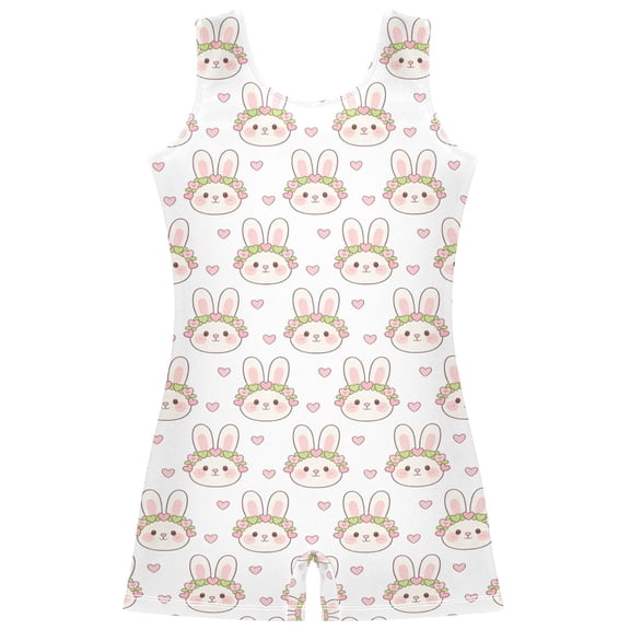 Gymnastics Leotard Sleeveless Rabbit Heart Flower Crown Stretchy Dance Bodysuit Breathable Athletic Ballet Yoga Outfit for Ages 3-14