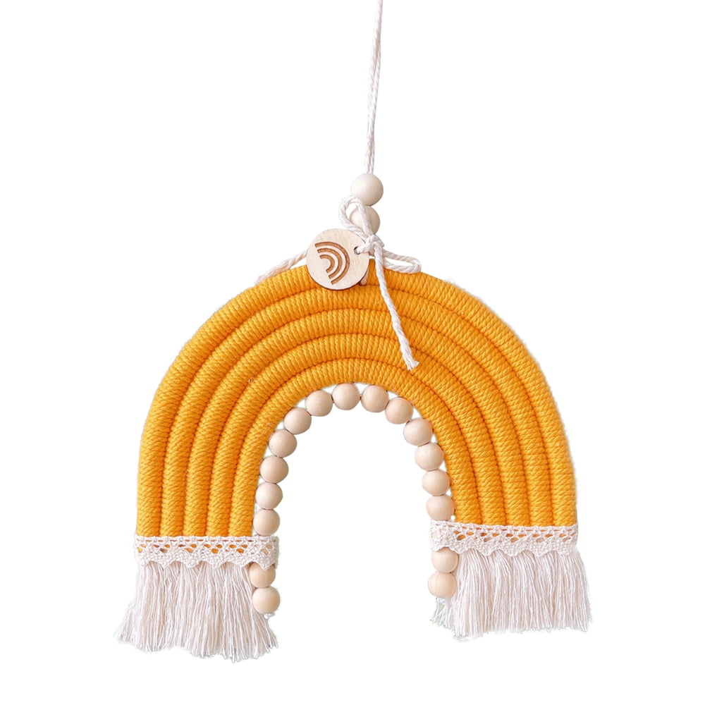 Rainbow Wall Hanging with Wooden Bead Tassels Ornaments Decor Boho
