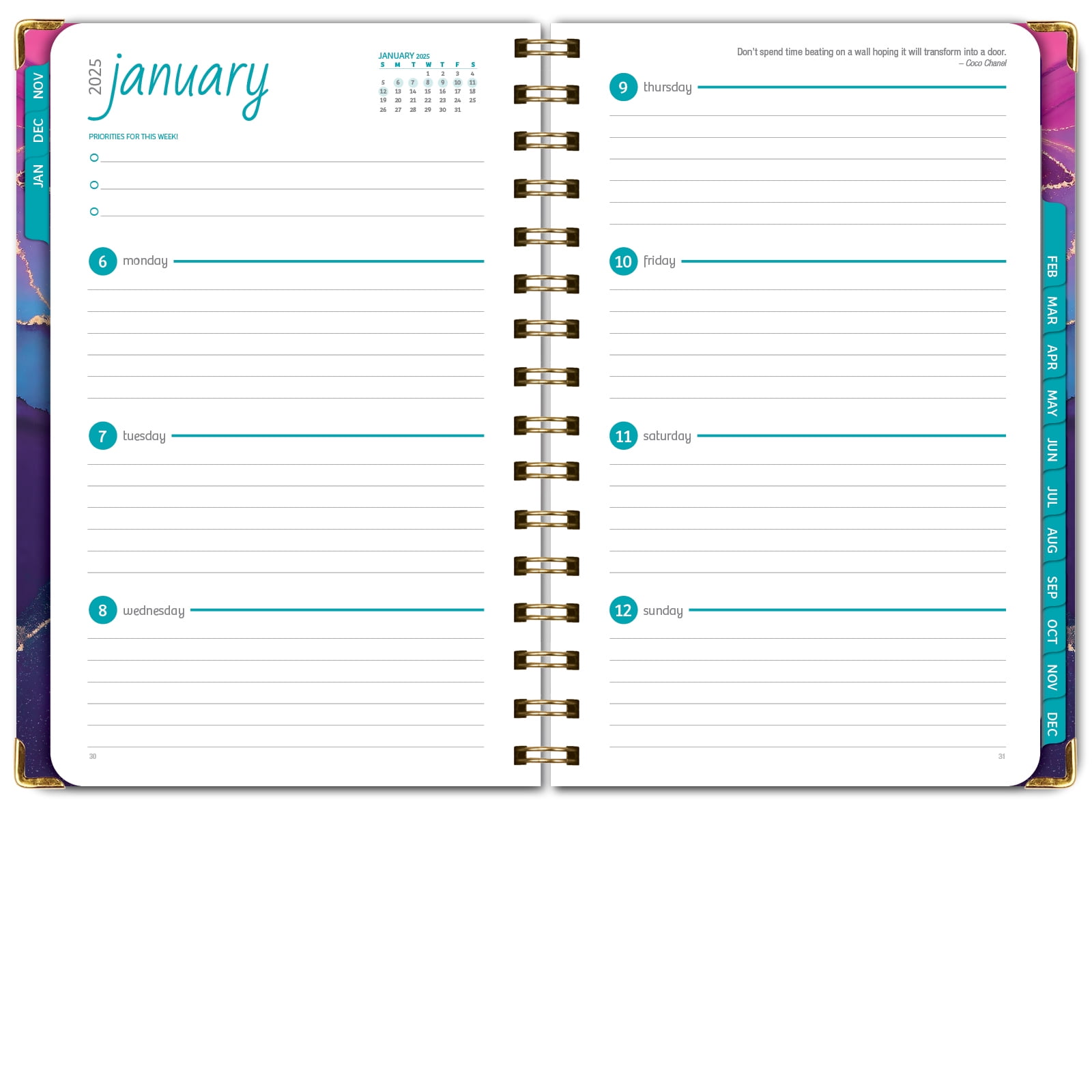 Global Printed Products Hardcover 2025 Daily, Monthly & Weekly Planner 5.5"x8", Pink Purple Marble