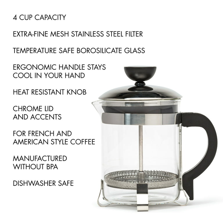 MuellerLiving French Press Coffee Maker, 34 oz, Stainless Steel, 4 Filters,  Double Insulated, Rust-Free, Dishwasher Safe