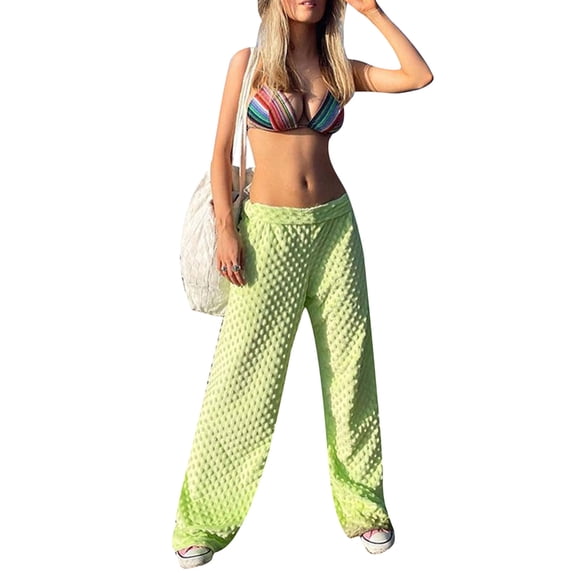 Gureui Women's Wide Leg Pants,Casual Solid Color Elastic Waist Bubble Dots Surface Loose Trousers for Daily Yoga Street Wear