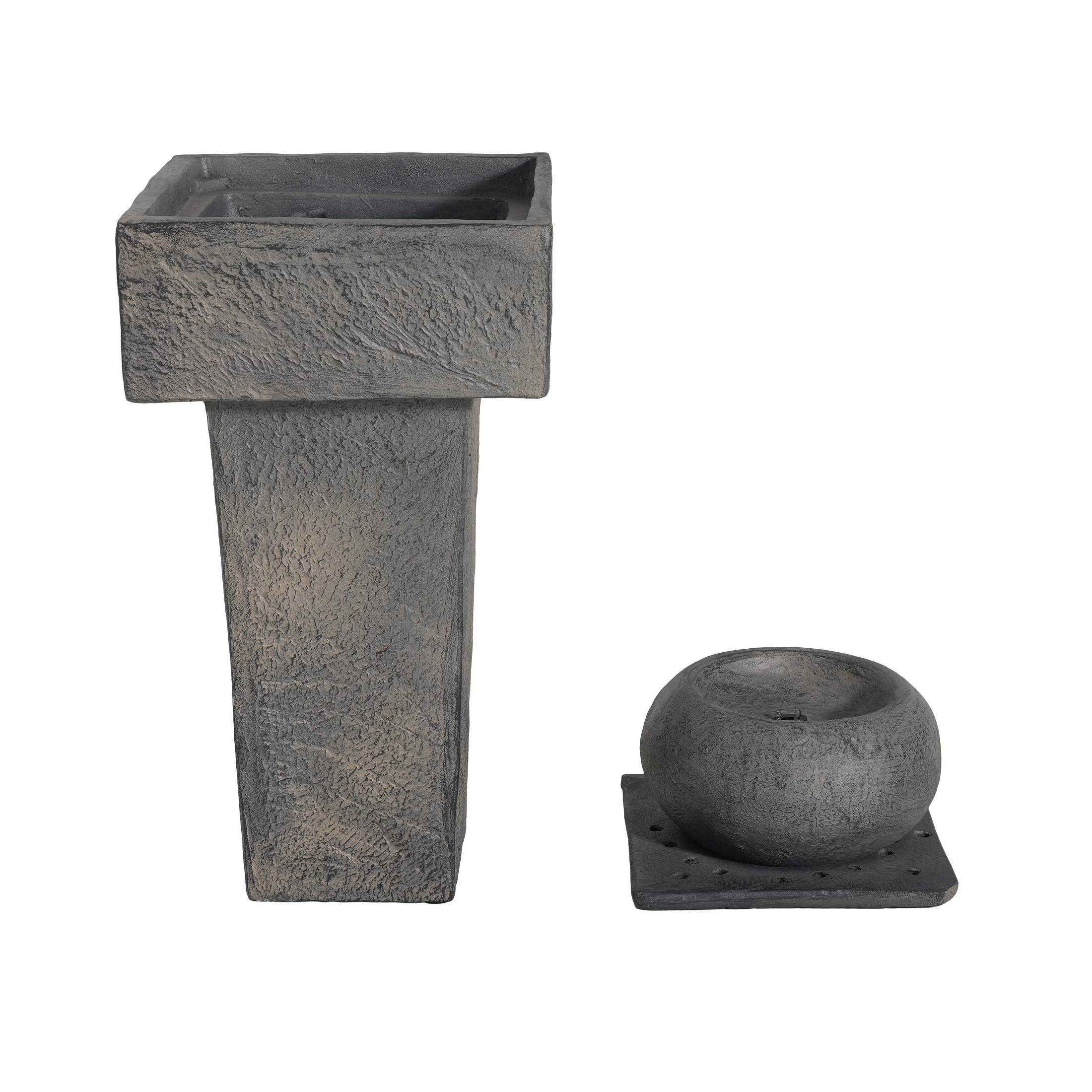 Christopher Knight Home 25.5" Minimal Concrete Column Fountain with LED Light, Modern Outdoor Landscape, Gray